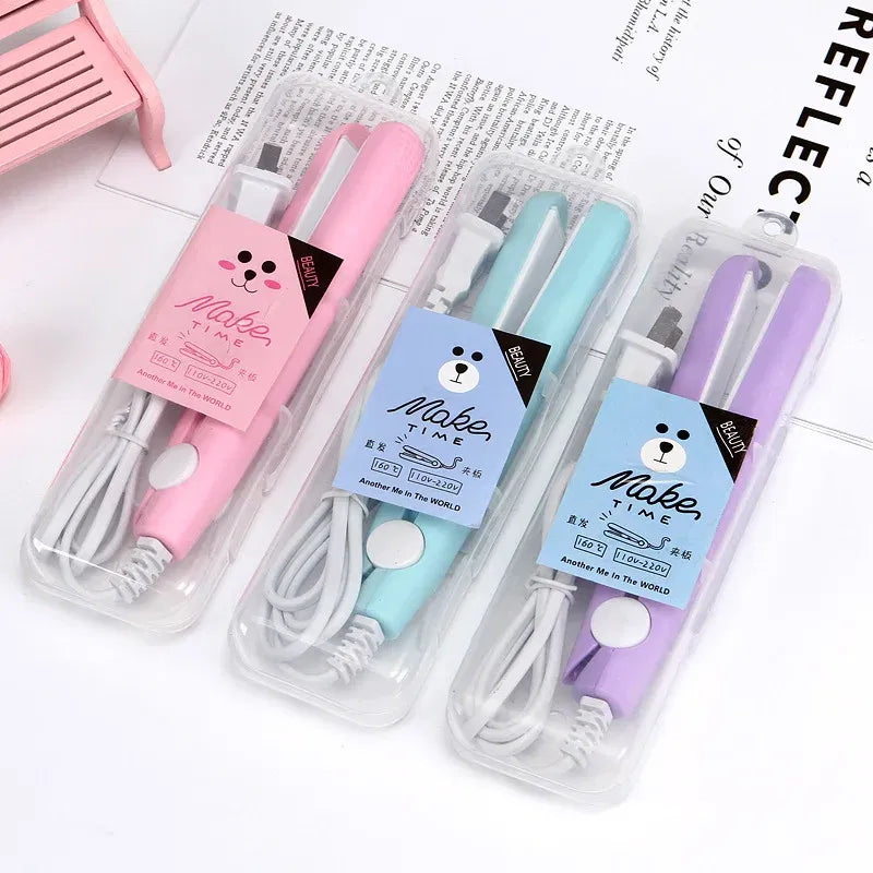 Color: Black, Plug standard: us - Mini Flat Iron For Travel Hair Straightener Small Portable Straightening Iron Ceramic Women Men Quick Easy Short Hair Styling